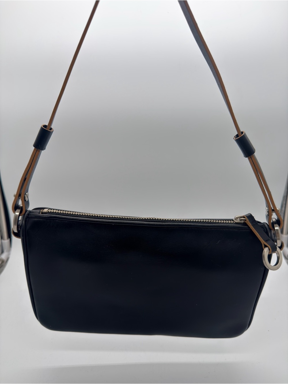Ann Taylor Black Shoulder Bag with Tan Strap